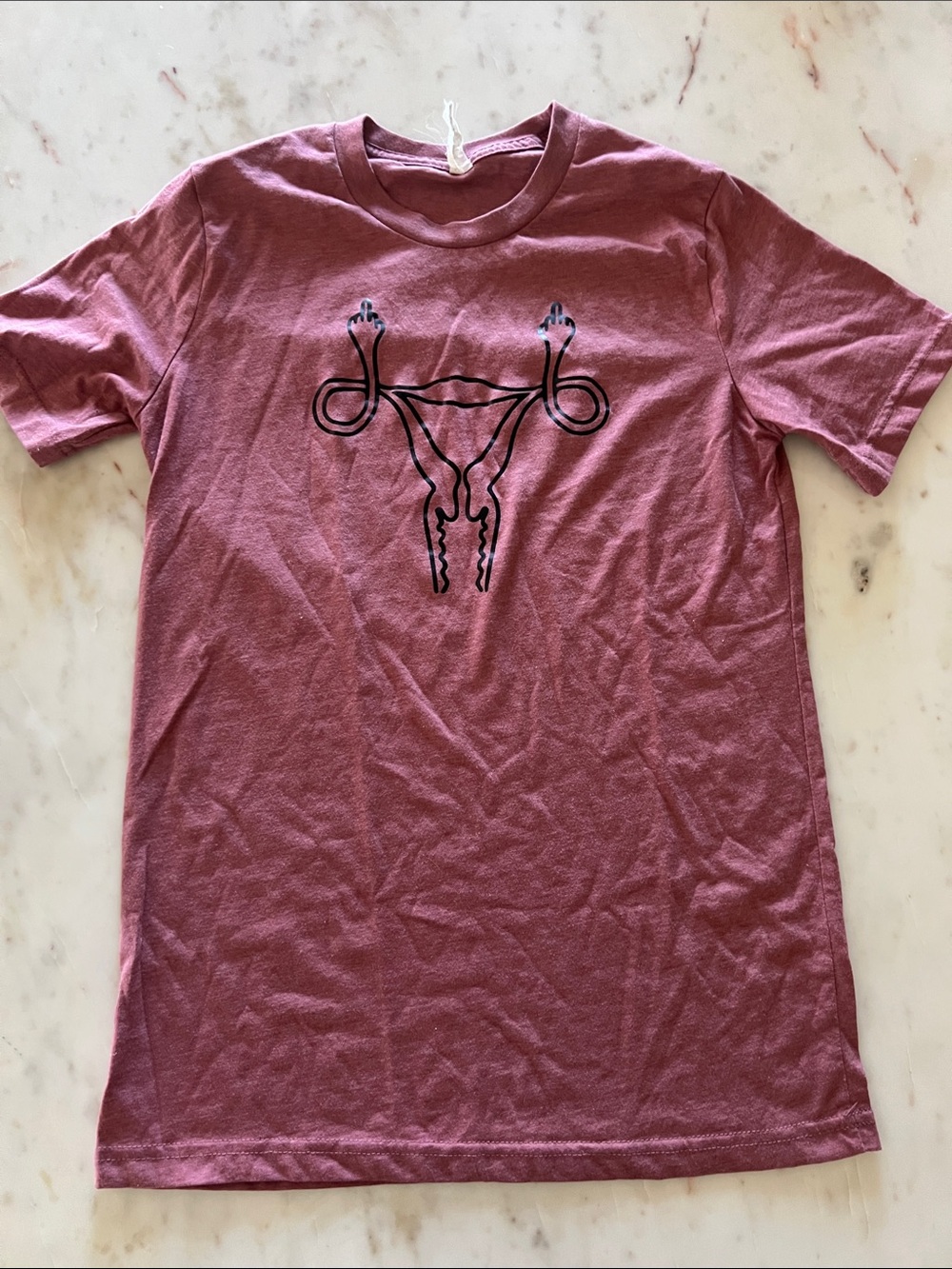 Women's Crewneck T-Shirt with Black Uterus Graphic - Mauve
